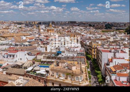 Panoramablick von der Spitze des Giralda-Turms, Sevilla, Spanien, mit Blick nach Osten Stockfoto