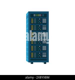 Großes Server-Rack isoliert auf weißem Hintergrund. Datenspeicherung. Cloud-Speicher. Einfache Darstellung der Computertechnik. Stock Vektor