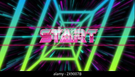 Bild des Anfangstextes über Neontunnel Stockfoto