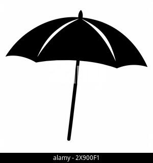 Schwarzer Sonnenschirm mit schlichtem geometrischem Design. Minimalistischer Stil, einfarbige Kunstwerke, Wetterschutzkonzept. Schwarze Silhouette isoliert auf wh Stock Vektor
