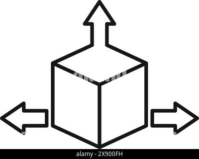 Vektordarstellung eines Würfels mit Pfeilen, die in verschiedene Richtungen nach außen zeigen Stock Vektor
