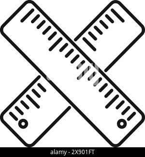 Vektorillustration von zwei überkreuzten Linealen in einem einfachen Linienstil, isoliert auf weißem Hintergrund Stock Vektor