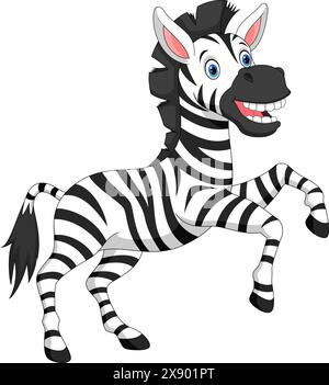 Glücklicher Zebra-Zeichentrick auf weißem Hintergrund Stock Vektor