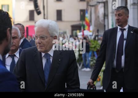 Italien, Brescia, 28. Mai 2024: Präsident Sergio Mattarella nimmt an der Gedenkfeier zum 50. Jahrestag des Massakers auf der Piazza della Loggia Teil Foto © Matteo Biatta/Sintesi/Alamy Live News Stockfoto