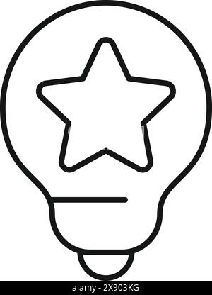 Einfache Strichdarstellung einer Glühlampe mit einem Stern im Inneren, die kreative Ideen symbolisiert Stock Vektor