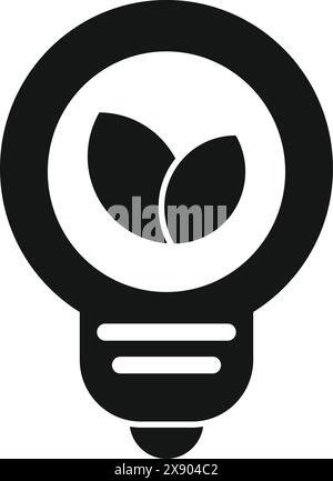 Illustration einer minimalistischen umweltfreundlichen Glühbirne mit grünem Blatt. Die nachhaltige und erneuerbare Energie repräsentieren. In einem schwarzen und weißen flachen Vektor-Grafikdesign Stock Vektor