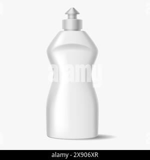 Waschmittelflasche mit Push-Pull-Verschluss realistische Vektorillustration. Modellcontainer für 3D-Objekt des Haushaltsreinigungsprodukts auf weißem Hintergrund Stock Vektor