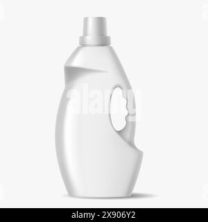 Plastikflasche mit Waschmittel mit Griff realistische Vektorillustration. Modellbehälter mit chemischem Reinigungsmittel 3D-Objekt auf weißem Hintergrund Stock Vektor