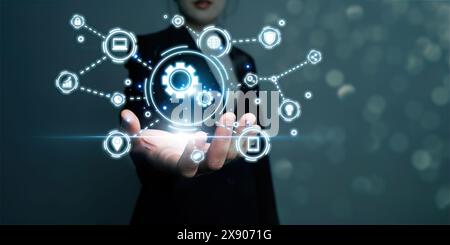 Nutzung von Automatisierung zur Steigerung der Produktivität. Software Innovation Technologie. Digitale und geschäftliche Transformation Stockfoto