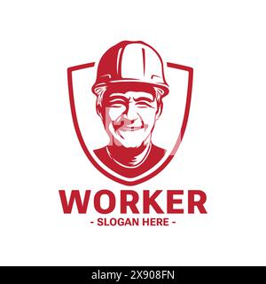 Bauarbeiter mit Schutzhelm. Logo. Vektor und Illustration. Stock Vektor