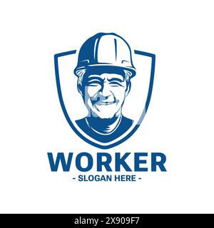 Bauarbeiter mit Schutzhelm. Logo. Vektor und Illustration. Stock Vektor