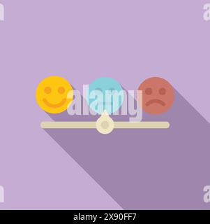 Farbenfrohe Illustration, die eine Balance mit glücklichen, traurigen und wütenden Emoji-Gesichtern darstellt Stock Vektor