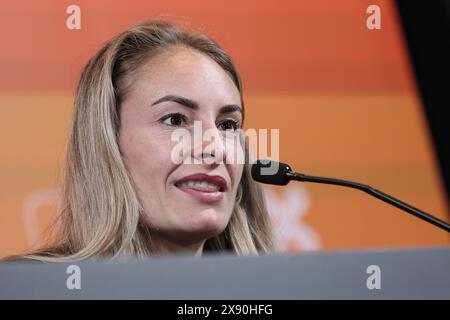 Tubize, Belgien. Mai 2024. Die belgische Tessa Wullaert stellte sich auf einer Pressekonferenz der belgischen Frauennationalmannschaft die Roten Flammen am Dienstag, den 28. Mai 2024 in Tubize vor. BELGA FOTO BRUNO FAHY Credit: Belga News Agency/Alamy Live News Stockfoto