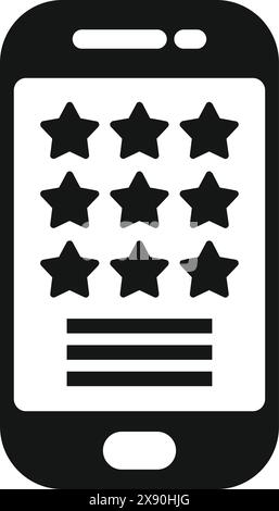 Vektorsymbol eines Smartphones, das ein fünfstufiges Bewertungssystem anzeigt, das für App-Rezensionen geeignet ist Stock Vektor