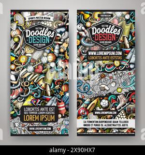 Cartoon Vektor Kritzelsatz Sport Banner Vorlagen. Corporate Identity für Einladungen, Karten, Apps, Branding, Flyer, Grußkarten, S. Stock Vektor