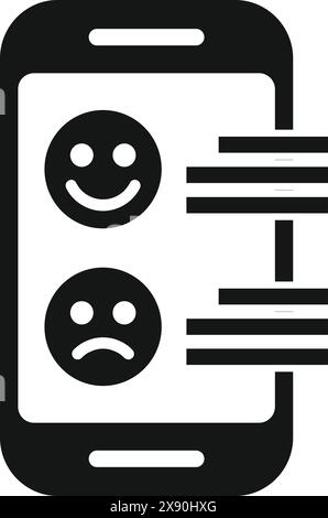 Smartphone Mobile Feedback Konzept Symbol mit Emojis zur Kundenzufriedenheit für glückliche und traurige Gesichter, Bewertung von Benutzerumfragen und Bewertungserlebnis Stock Vektor