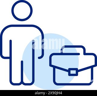 Person und Aktenkoffer. Berufliche Weiterentwicklung, Arbeitszeiten. Symbol für Pixelperfekte, bearbeitbare Kontur Stock Vektor