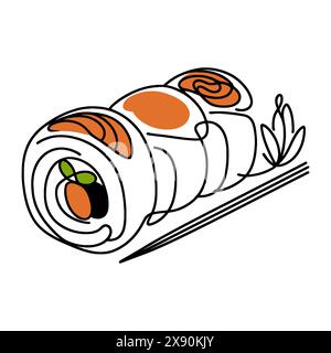 Sushi-Rolle zeichnet ein durchgehendes Linienmuster Stock Vektor