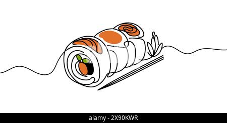 Sushi-Rolle zeichnet ein durchgehendes Linienmuster Stock Vektor