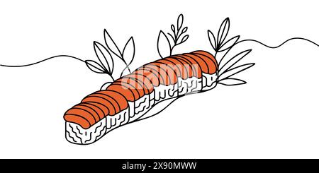Sushi-Rolle zeichnet ein durchgehendes Linienmuster Stock Vektor