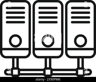 Schwarz-weißes Symbol, das eine Reihe verbundener Netzwerkservereinheiten darstellt Stock Vektor