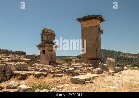 Die Ruinen von Xanthos wurden von der UNESCO aufgrund der Originalität der lykischen Zivilisation und der Bedeutung des Weltkulturerbes in die Liste des Weltkulturerbes aufgenommen Stockfoto