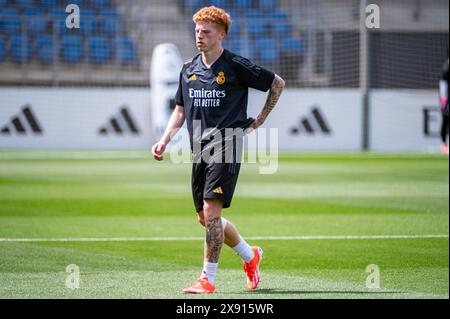 Valdebebas, Madrid, Spanien. Mai 2024. Jeremy de Leon von Real Madrid wurde während des Trainings am Real Madrid Open Media Day vor dem Finale der UEFA Champions League gegen Borussia Dortmund in Ciudad Real Madrid am 27. Mai 2024 in Valdebebas, Spanien, gesehen. (Kreditbild: © Alberto Gardin/ZUMA Press Wire) NUR REDAKTIONELLE VERWENDUNG! Nicht für kommerzielle ZWECKE! Stockfoto