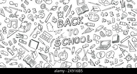 Handgezeichnetes Schulmaterial. Zurück zur Schule kritzeln Sie große Elemente. Sammlung von Schulobjekten. Vektorabbildung Stock Vektor