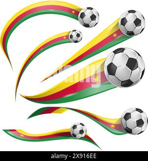 Kameruner Flaggensatz mit Fußball-Set-Symbol. Vektorabbildung Stock Vektor