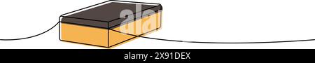 Eine Linie farbige durchgehende Zeichnung Schwamm. Durchgehende Darstellung der Reinigungswerkzeuge in einer Zeile. Lineare Vektordarstellung. Stock Vektor