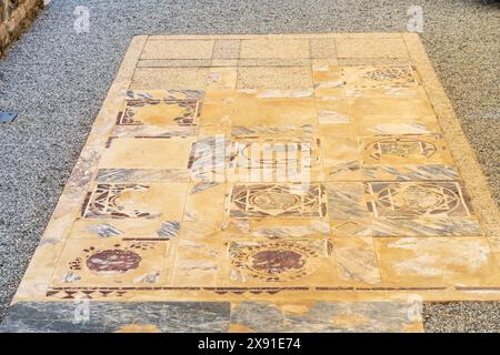 Römischer Pflaster opus sectile, Italica, antike römische Stadt, 206 v. Chr., Andalusien, Spanien Stockfoto