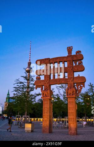 Nachbildung des Sanchi-Tors im Humboldt-Forum, Berlin Stockfoto