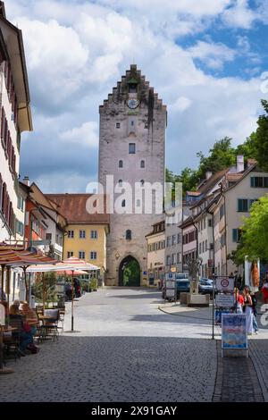 Das Obertor, historisches Stadttor am Ende der Marktstraße, Ravensburg, Bezirk Ravensburg, Baden-Wuerttemberg, Deutschland Stockfoto