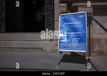 Eingang zum Postwahlzentrum, Briefwahl, Europawahl 2024, Neues Rathaus, Leipzig, Sachsen, Deutschland Stockfoto