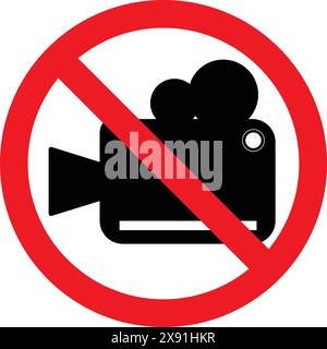 Keine Fotografie, keine Videografie, Schild für mobile Kamera verboten, Videografie nicht erlaubt, Fotografie nicht erlaubt, Video und Foto verboten Stock Vektor