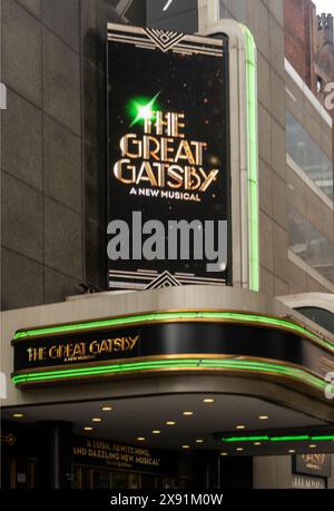 Das Musicalzeichen Great Gatsby im Theaterviertel Broadway in Manhattan NYC Stockfoto