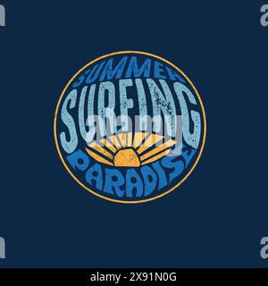 Sommer Surfen Paradies Typografie Sticker Graphic T-Shirt Stock Vektor