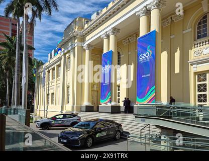 Belo Horizonte, Minas Gerais, Brasilien, 28. Mai 2024: Die G20 in Belo Horizonte, für das Treffen der G20-Arbeitsgruppe Energiewende beginnt damit Stockfoto