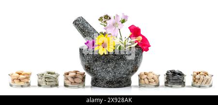 Nahrungsergänzungsmittel auf Basis von Wirkstoffen aus Heilpflanzen. Nahrungsergänzungsmittel 016818 096 Stockfoto