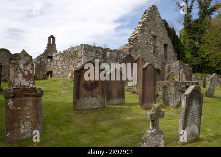 Anworth alte Kirchenruinen, Schloss Douglas, Kirkcudbrightshire. Die Kirche war Schauplatz für den 70er Film The Wicker man. Dumfries & Galloway, Schottland Stockfoto