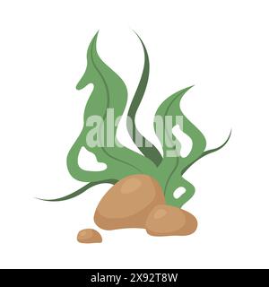 Grüne Algen auf Unterwasserfelsen, niedliche tropische Unterwasseralgen-Vektor-Illustration Stock Vektor