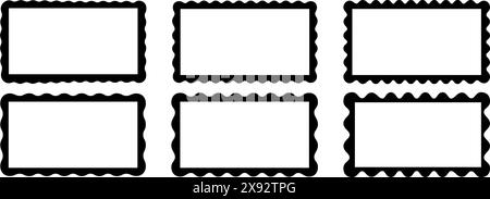 Satz rechteckiger Rahmen mit welligen Kanten. Rechteckige Rahmen mit Muschelrand. Spiegel-, Bild- oder Fotoränder, leere Textfelder oder Banner, Tags oder Etiketten. Vektorgrafik. Stock Vektor