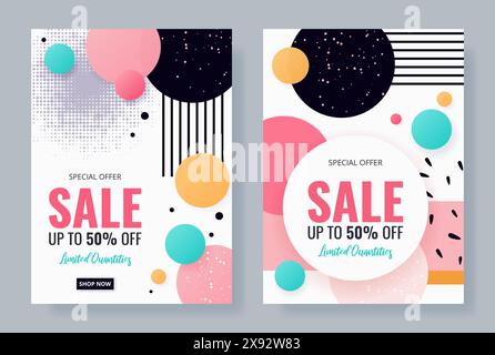 Abstrakte Verkaufsbanner im Memphis-Stil. Stock Vektor