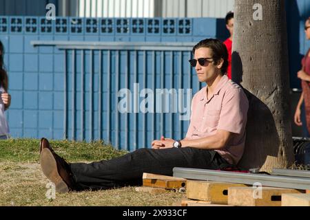 Jake Gyllenhaal wurde auf dem Bürgersteig von Venedig während des Sets von Nightcrawler gesehen Stockfoto