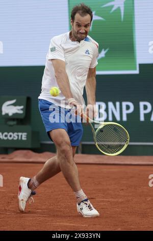 Richard Gasquet aus Frankreich am 1. Tag der French Open 2024, Roland-Garros 2024, Grand Slam-Tennisturnier am 26. Mai 2024 im Roland-Garros-Stadion in Paris Stockfoto