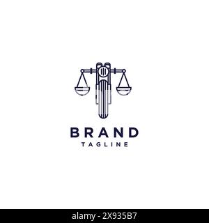 Motorrad Outline Logo Design Mit Justice Symbol. Einfache Logo-Vorlage mit modernem Outline-Stil, die Ein Motorrad mit Symbol Justice darstellt. Stock Vektor