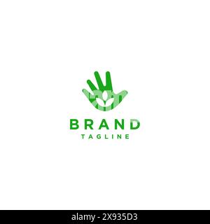 Einfaches Logo mit Blatt- und Handsymbolen. Einfaches Logo-Design-Blattsymbol in der Handfläche. Stock Vektor