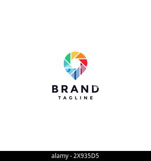 Farbenfrohes Shutter-Motiv, Das Sich Im Logo-Design Des Hot Spot Pin-Symbols Dreht. PIN-Symbol mit farbenfrohem Logo-Design. Stock Vektor