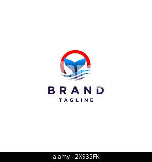 Walschwanz mit Sea Waves Logo. Whale Tail Over Sea Level Logo-Design. Stock Vektor