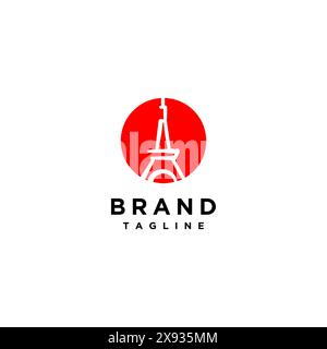 Minimalistischer abstrakter Silhouettenturm in einem roten Kreis. Tokio Tower Logo Vorlage in abstrakten und minimalistischen Line Art Designs. Stock Vektor